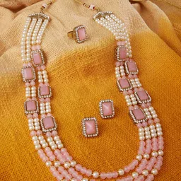 Zaveri Pearls Women Pink & White Pearl Beaded Gold-Plated Jewellery Set-65