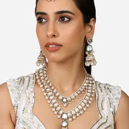 Zaveri Pearls Gold Plated Kundan Studded & Pearls Beaded Jewellery Set image 4