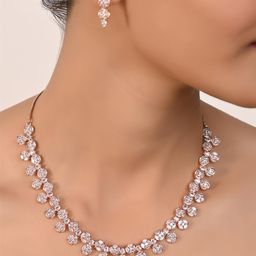 RATNAVALI JEWELS Rose Gold-Plated AD-Studded Jewellery Set-image-26