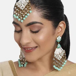 Zaveri Pearls White & Green Gold-Plated Pearls Enamelled Jewellery Set-12