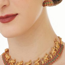 OOMPH Gold-Plated Stone Studded Elephant Design Necklace and Earrings-49