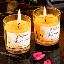 eCraftIndia Set of 2 Yellow Lemon Scented Glass Candle-1