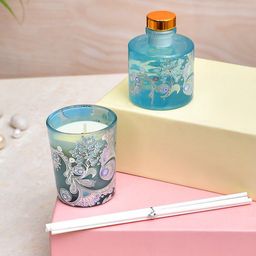 TAYHAA Blue 3 Pieces Golden Aura Scented Candle With Fragrance & Reeds-20