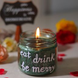 POSH-N-PLUSH Green Printed Glass Candle Jar With Lid-image-91