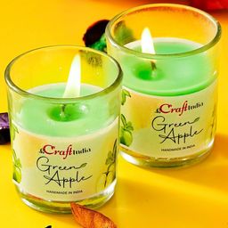 eCraftIndia Set of 2 Green Green Apple Scented Glass Candles-17