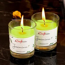eCraftIndia Pack of 2 Green Scented Glass Candle-38