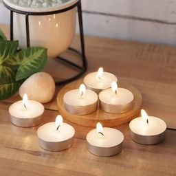 PUFFSMART White & Silver-Toned 50 Pieces Round Tea Light Candles-image-46