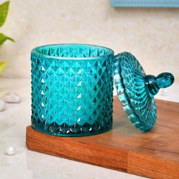 TAYHAA Blue Textured Scented Candle With Lid-46