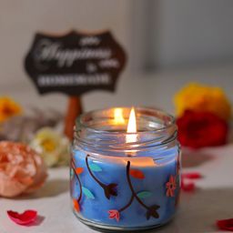 POSH-N-PLUSH Blue Printed Glass Candle Jar With Lid-image-92