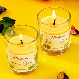 eCraftIndia Set Of 2 Yellow Lemon Grass Scented Glass Candles-11