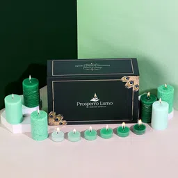 Parkash Candles Green 36 Pcs Premium Flora Luxe Scented Pillar & T-Light Candles Gift Set-image-81