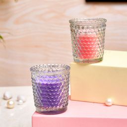 TAYHAA 2 Pieces Purple & Peach Textured Candles with Jar-10