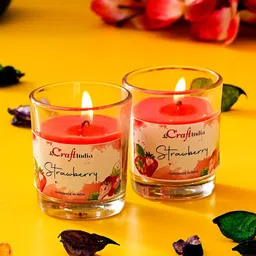 eCraftIndia Set Of 2 Red Strawberry Scented Glass Candles-21