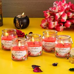 eCraftIndia Set Of 5 Red Strawberry Scented Jar Candle-13