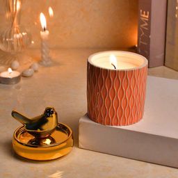 TAYHAA Mindful Melodies Pink Textured  With Bird Lid Candle-49