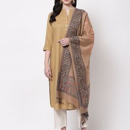 KLOTTHE Women Camel Brown & Orange Embroidered Stole-picture-11