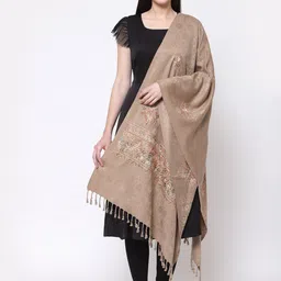 KLOTTHE Women Beige Embroidered Wool Stole-image-16