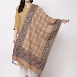 KLOTTHE Women Beige & Black Embroidered Woolen Stole-picture-26