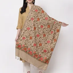 KLOTTHE Women Beige & Orange Embroidered Wool Stole-picture-18