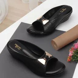 TRASE Textured Embellished Open Toe Wedges-15
