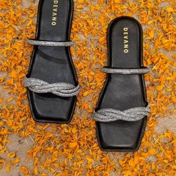 Devano Embellished Twisted Crystal Open Toe Flats-14