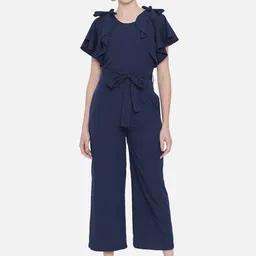 ALL WAYS YOU Round Neck Waist Tie Ups Culottes Jumpsuit with Ruffles-image-33
