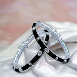 Taraash Kids Set Of 2 9.25 Sterling Silver Beaded Bangles-7