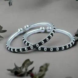 Taraash Kids Set Of 2 9.25 Sterling Silver Beaded Bangles-picture-47