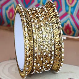 I Jewels Set Of 4 Gold-Plated Stone-Studded Bangles-51