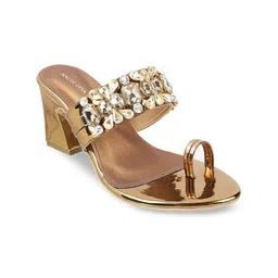 Mochi Gold-Toned Embellished Block Mules image 1