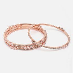 Aazeen Set Of 4 Rose Gold-Plated American Diamond Studded Bangles-20