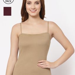 Floret Women Nude & Burgundy Set Of 2 Camisoles-image-99