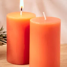 Home Centre Orange 2 Pieces Mandarin Scented Pillar Candles-52