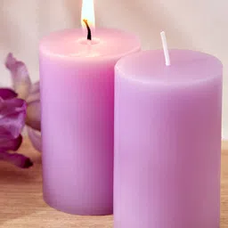 Home Centre Purple 2 Pieces Wax Lavender Scented Pillar Candle-41