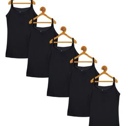 KiddoPanti Girls Pack Of 5 Black Solid Pure Cotton Camisoles-image-55