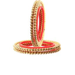 Jewar Mandi Set Of 4 Gold-Plated Red Beaded Traditional Bangles-picture-29