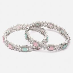 Aazeen Set Of 2 Rhodium-Plated AD-Studded Brass Bangles-13