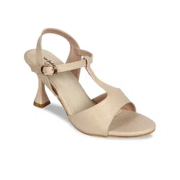 Glitzy Galz Beige Block Peep Toes with Buckles-5