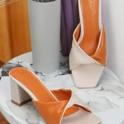 DressBerry Orange Coloured Colourblocked Block Heels-15