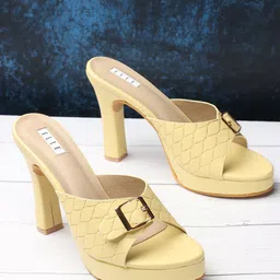 ELLE Textured Party Block Heels with Buckles-5