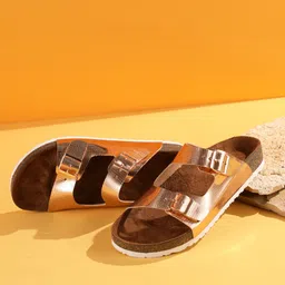MOZAFIA Buckle Detail Open Toe Flats-5