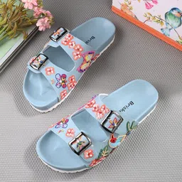 BRISKERS Two Strap Printed Open Toe Flats With Buckles-1