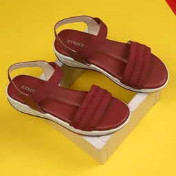 ICONICS Maroon Wedge Sandals-image-2