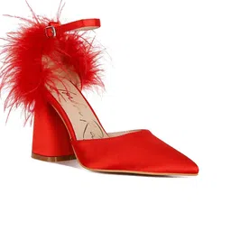 London Rag Fur Detailed Buckles Detailed Pointed Toe Block Heels-39