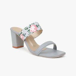 Glitzy Galz Grey Printed Block Heels-36