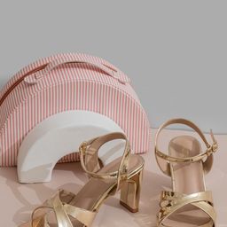 Shezone Gold-Toned Block Sandals Heels-picture-14