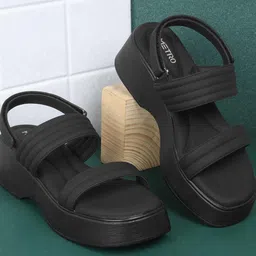 Metro Textured Platform Sandals with Buckles-52
