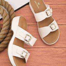 pelle albero Faux Leather Slip on Extra Padding Comfortable Sandal with Buckles-43