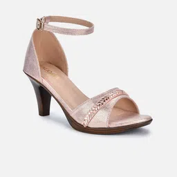 VALIOSAA Rose Gold Printed Ethnic Stiletto Sandals with Buckles-39