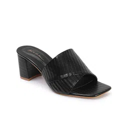 Mast & Harbour Black Textured Open Toe Block Heels image 5